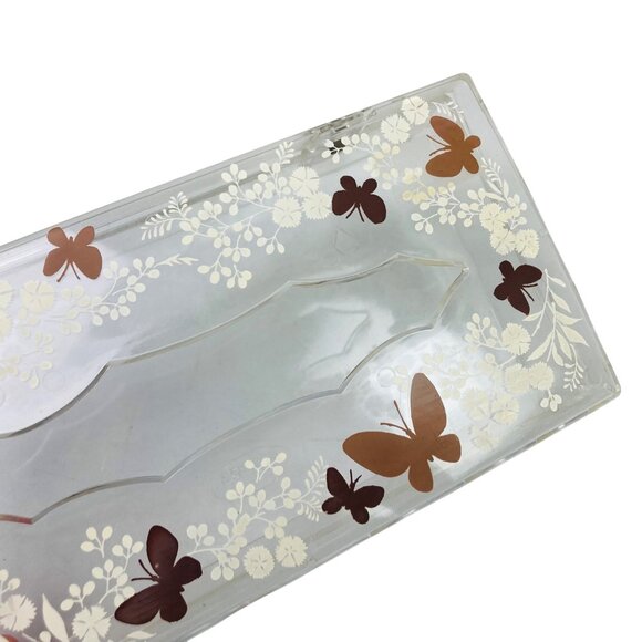 Wolff Tissue Holder Cover Box Lucite Acrylic Butterflies Flower Vintage Retro - Picture 2 of 9